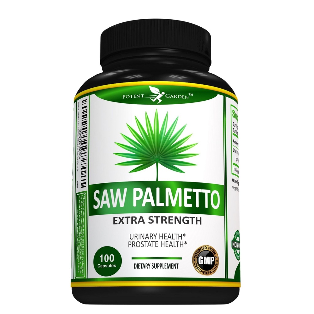 Potent Garden Saw Palmetto 500 mg - Prostate Supplements for Men - Healthy Urination Frequency & Flow Formula - Non GMO, 100 Saw Palmetto Capsules