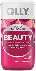 OLLY Ultra Strength Beauty Softgels, Healthy Hair, Skin and Nails, Biotin, Hyaluronic Acid, Collagen Peptides, Total Beauty Supplement, 30 Day Supply - 30 Count