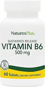 NaturesPlus Vitamin B6 (Pyridoxine HCI), Sustained Release - 500 mg, 60 Vegetarian Tablets - Energy & Metabolism Booster, Memory, Mood, Immune Support Supplement - Gluten-Free - 60 Servings