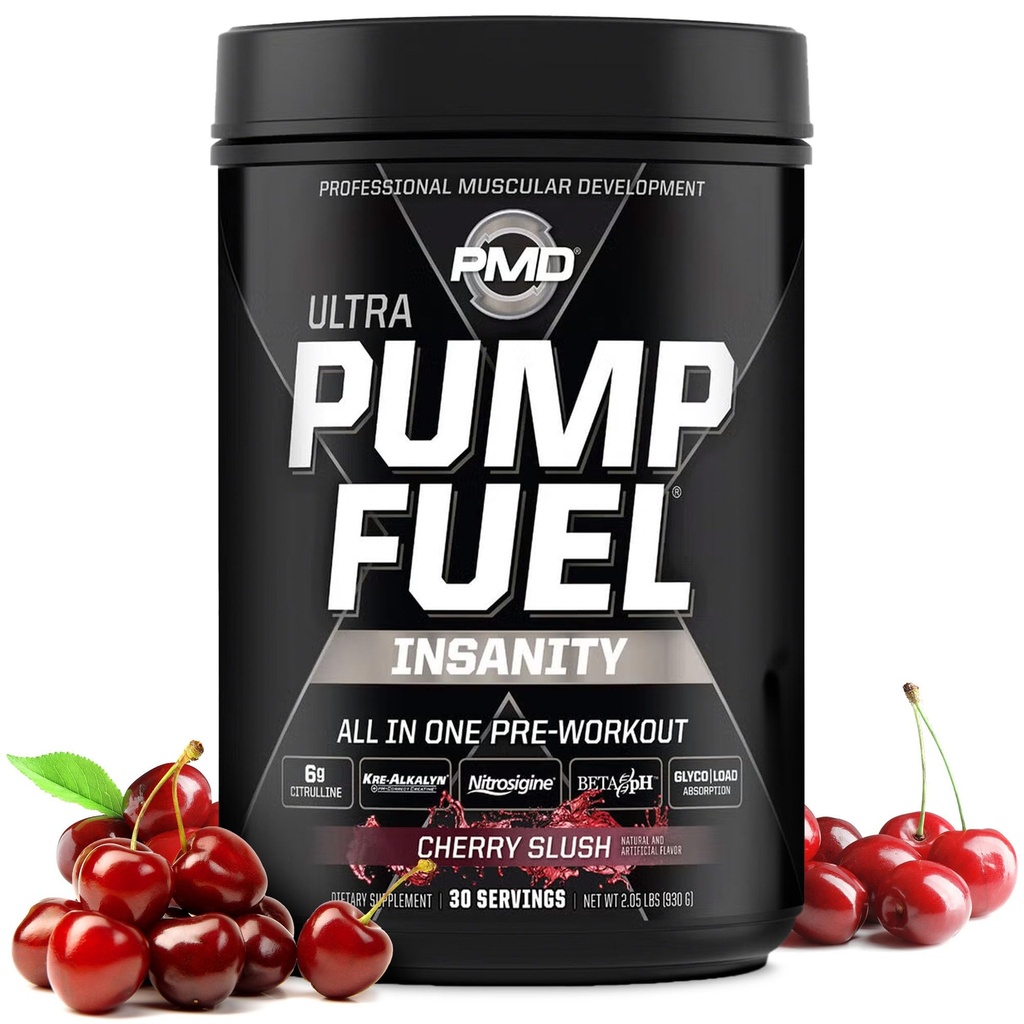 PMD Sports Pump Fuel Ultra Insanity, Ultimate Pre Workout & Muscle Pump, Maximum Strength Energy, Focus, Endurance & Recovery, Creatine & Beta Alanine, Cherry Slush, 30 Servings
