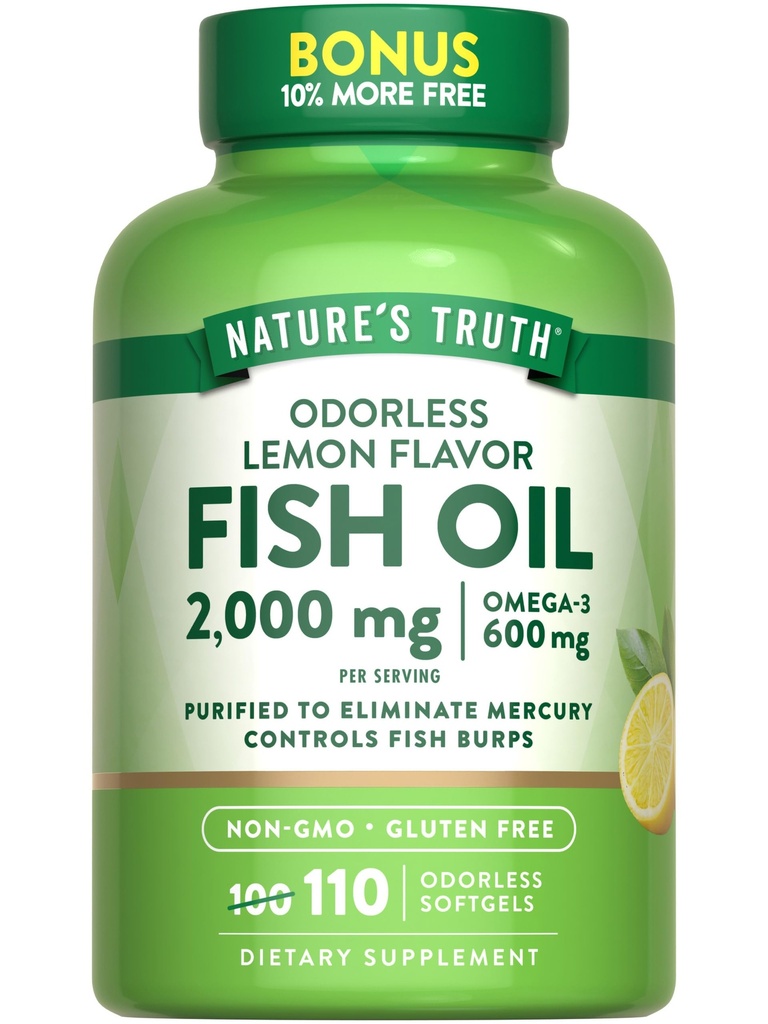 Nature's Truth Fish Oil 2000mg | 110 Softgels | Omega-3 | Lemon Flavor | Non-GMO & Gluten Free Supplement