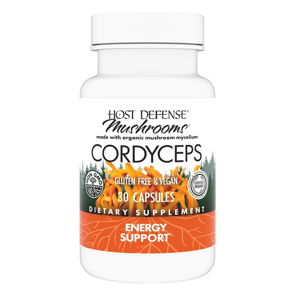 Host Defense Cordyceps Capsules - Immune & Energy Support Supplement - Kidney Health Supplement with Cordyceps - Fitness Support Supplement to Aid Oxygen Uptake - 30 Capsules (15 Servings)*