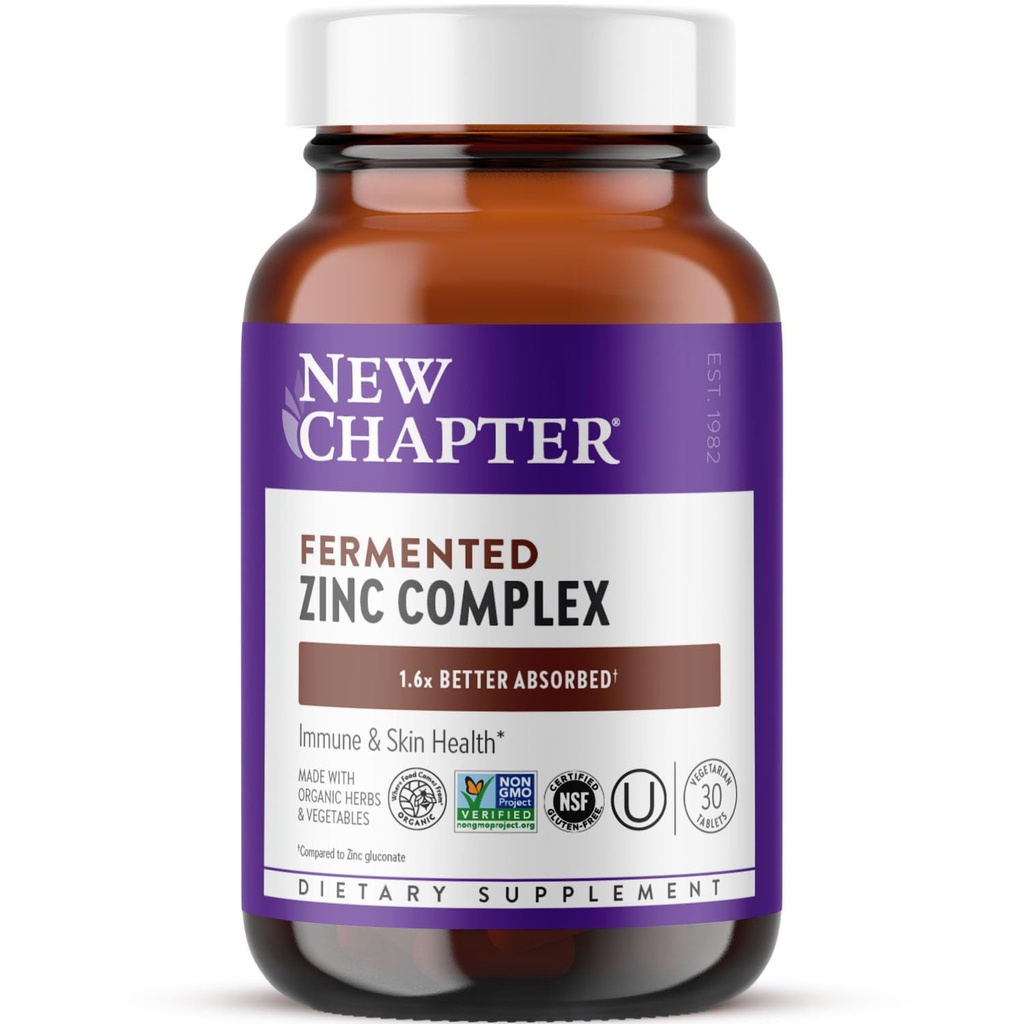 New Chapter Zinc Supplement, Fermented Zinc Complex, ONE Daily for Immune Support + Skin Health, Mineral-Balancing Formula Rich in Copper, Easy to Swallow & Digest, 30 Count (1 Month Supply)