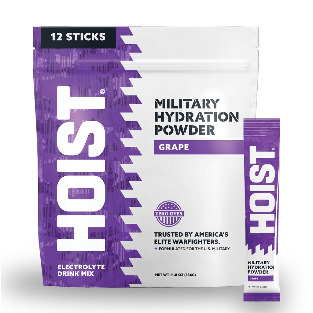 HOIST Electrolyte Drink Mix Powder Sticks – Rapid Rehydration, Military Hydration Formula – Grape (12 Single-Serve Packs)