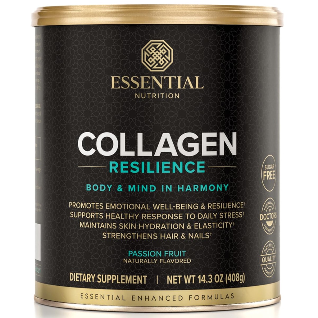 Essential Nutrition Collagen Resilience - Hydrolyzed Collagen Peptides Powder with Hyaluronic Acid, Silicon, Amino-Acids & Passion Flower Extract - Passion Fruit - 14.3 oz (30 Servings)