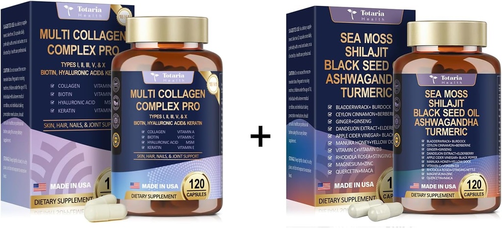 Totaria 18-in-1 Collagen Peptides Caps & 25-in-1 Sea Moss Caps