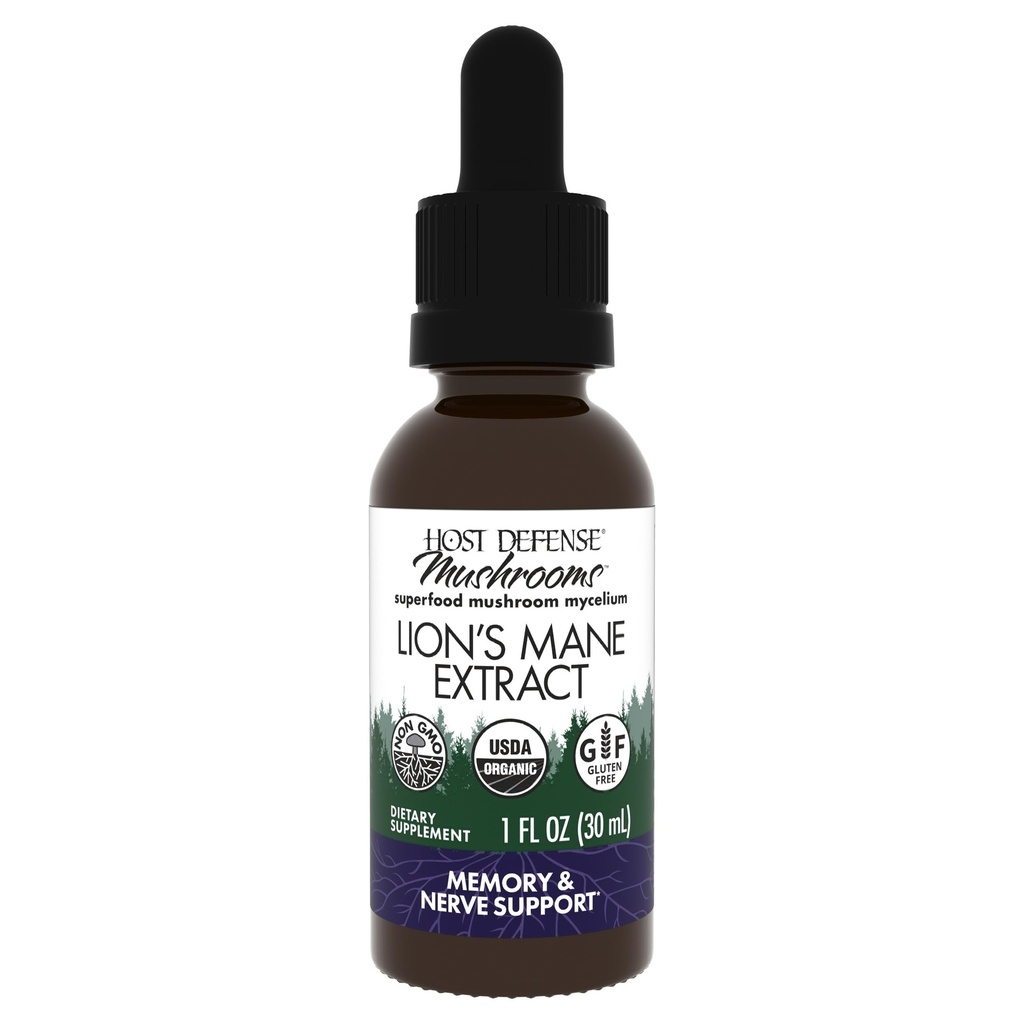 Host Defense Mushrooms Lion's Mane Extract - Lion's Mane Liquid Supplement for Brain Health - Mushroom Support for Focus & Memory Function - Immune & Nervous System Support - 1 fl oz (30 Servings)*