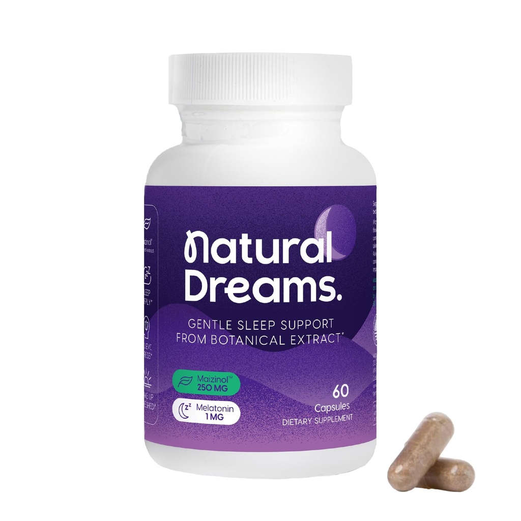 Univera Natural Dreams Melatonin Supplement, 1mg Melatonin Capsules for Restful Sleep, Sleep Support Supplement with Botanical Ingredients & Maizinol, Night time Sleep Aid, 60 Capsules (30 Day Supply)