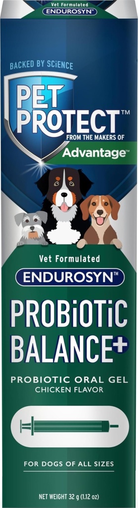 Dog Probiotic Balance+ Oral Gel, Vet-Formulated Endurosyn, Prebiotics & Probiotics for Dogs, 3-Day Supply, Chicken Flavor (32g)