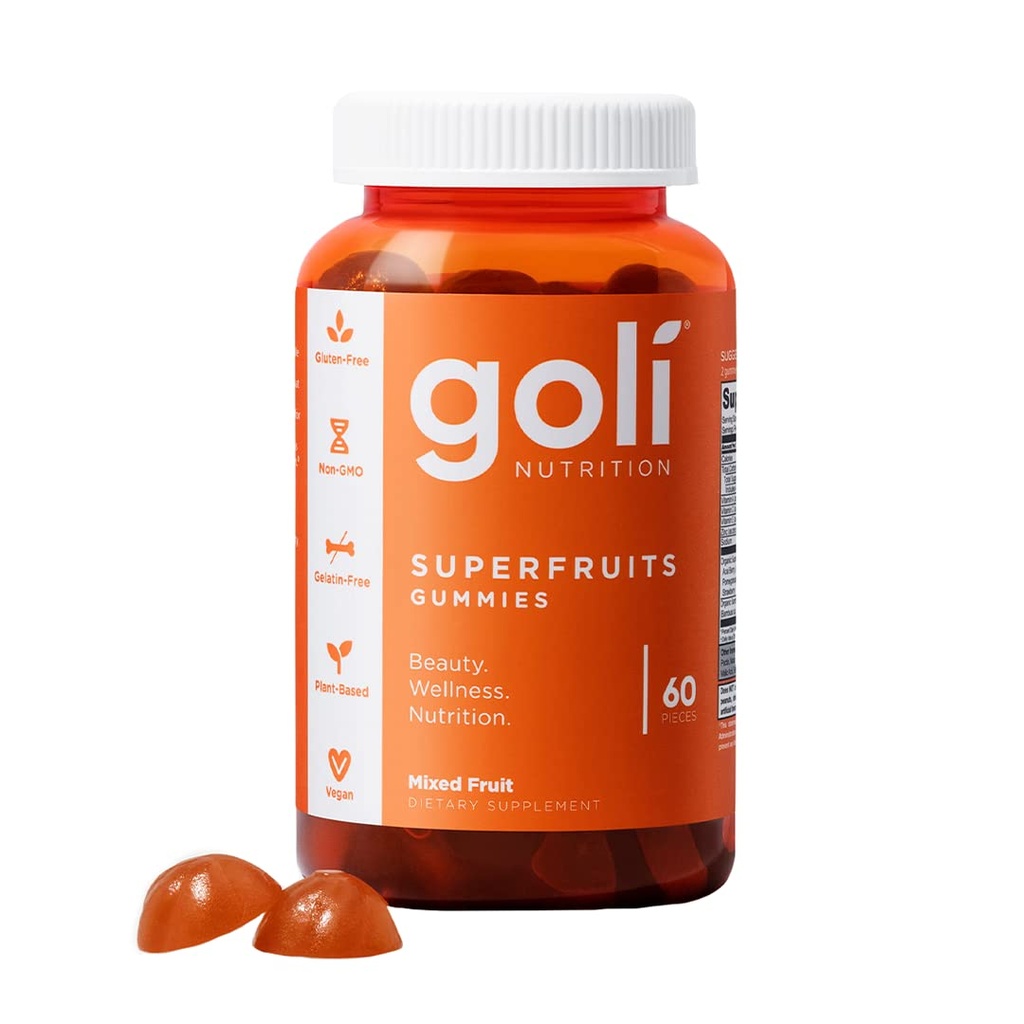 Goli Superfruits Beauty Gummies with Bamboo Silica - Vitamins A, C, E, Zinc - Collagen Support with Superfruit Blend - Vegan, Non-GMO, Gluten-Free