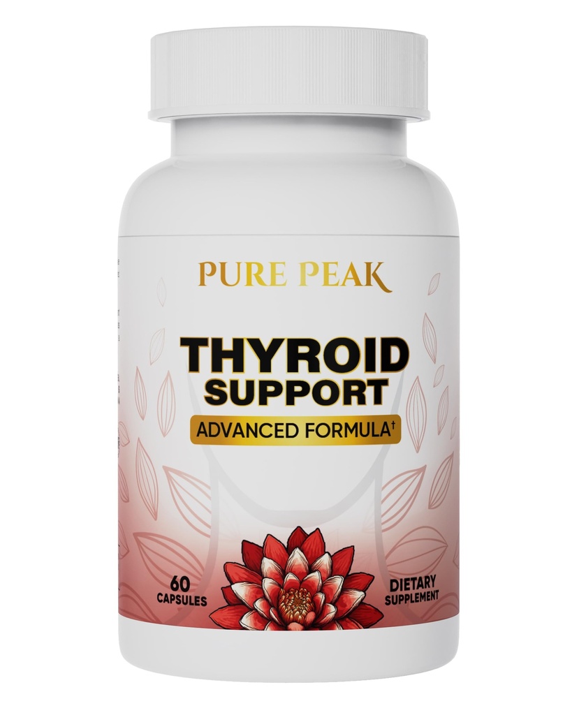 Pure Peak Thyroid Support Supplement- Metabolic Function, Energy & Focus, Mood Enhancer - Iodine from Kelp, Ashwagandha, Vitamin B12, Inositol, Ginseng, Magnesium - 60 Capsules for Men & Women