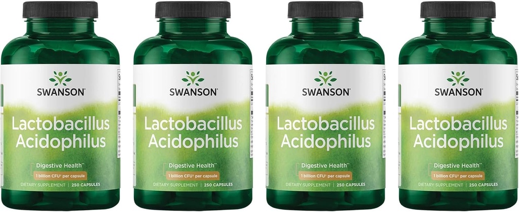 Swanson Lactobacillus Acidophilus - Probiotic Supplement Supporting Digestive Health with 1 Billion CFU Per Capsule - Promotes Bowel and GI Tract Health - (250 Capsules) 4 Pack
