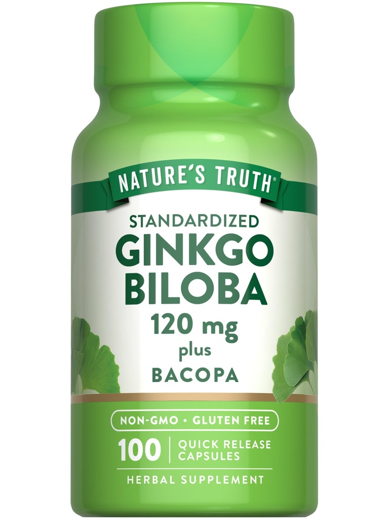 Nature's Truth Ginkgo Biloba 120mg | Plus Bacopa | 100 Quick Release Capsules | Standardized Extract | Non-GMO and Gluten Free Supplement