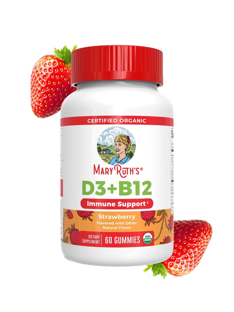 MARYRUTH'S Organic Vitamin D3 + B12 Gummies for Ages 4+ | Bone Health | Immune Support | Energy Metabolism | Cognitive Function | Vegan | Non-GMO | Gluten Free | 60 Servings | 2 Month Supply