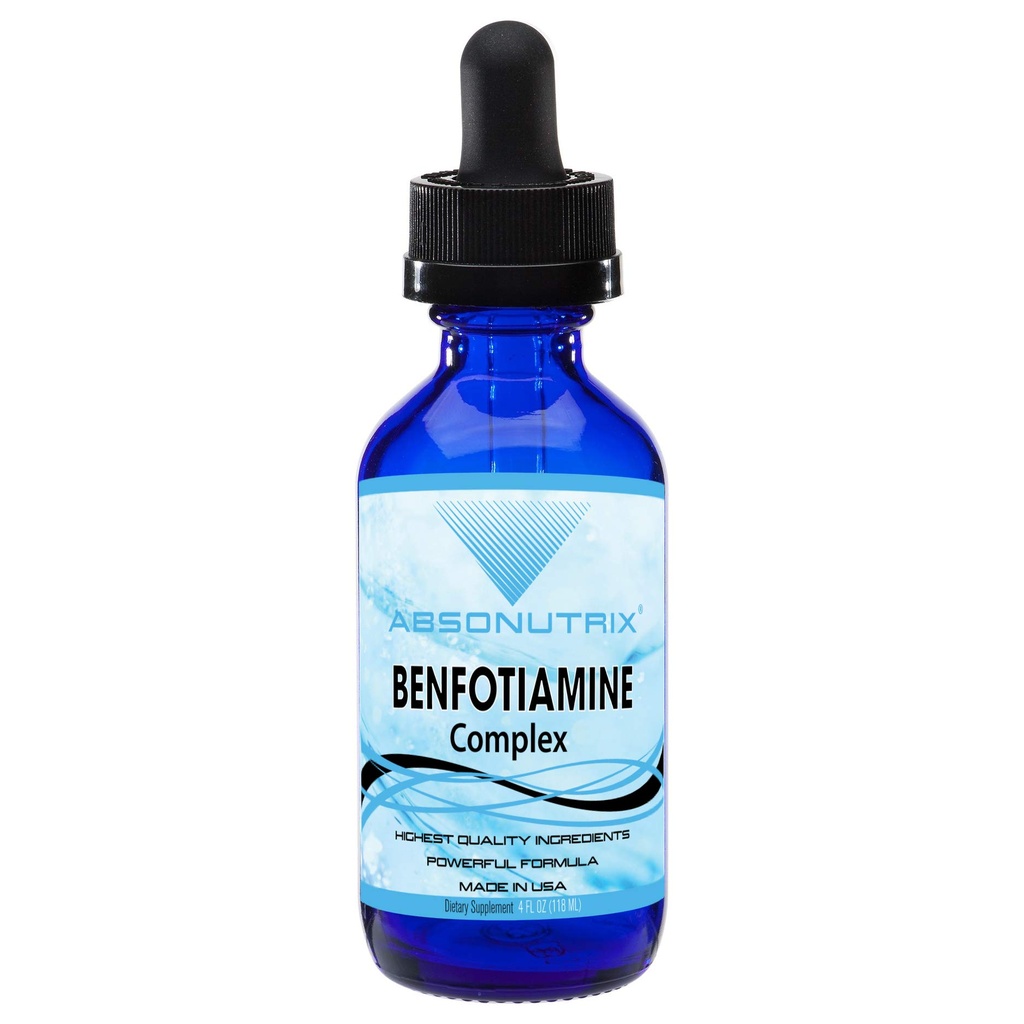 Benfotiamine Complex 300 mg, 4 Fl Oz Bottle, 200 Servings, High Bioavailability, Potent Ingredients, Quick Absorption, Cruelty-Free, Non-GMO, Third-Party Tested, GMP-Certified, Made in USA