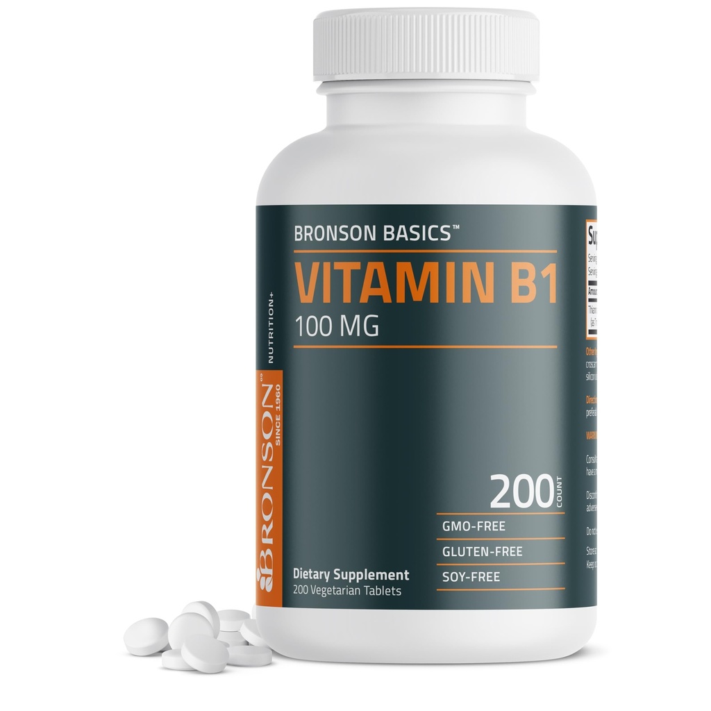Bronson Vitamin B1 100mg, Non-GMO, 200 Vegetarian Tablets