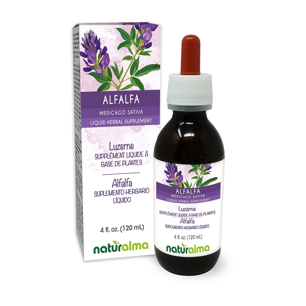 Naturalma Alfalfa or Lucerne (Medicago Sativa) herb with Flowers Alcohol-Free Tincture - Rich in Natural Chlorophyll - 4 fl oz Liquid Extract in Drops - Herbal Supplement - Vegan