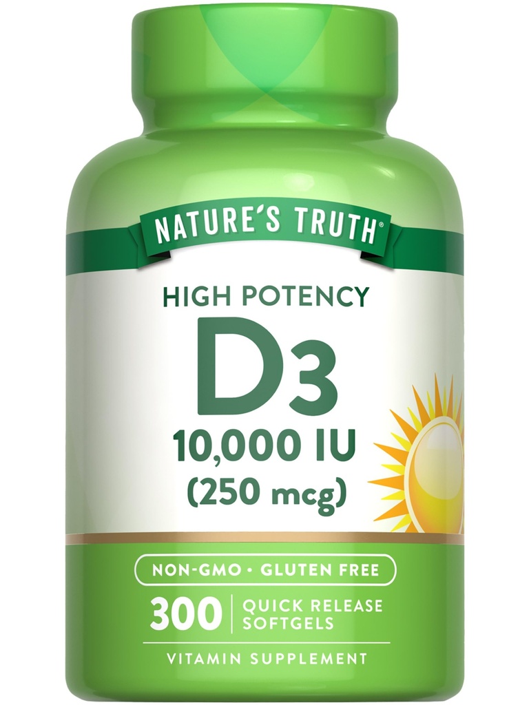 Nature's Truth Vitamin D3 10000 IU Softgels | 300 Count | Extra Strength | Non-GMO & Gluten Free Supplement
