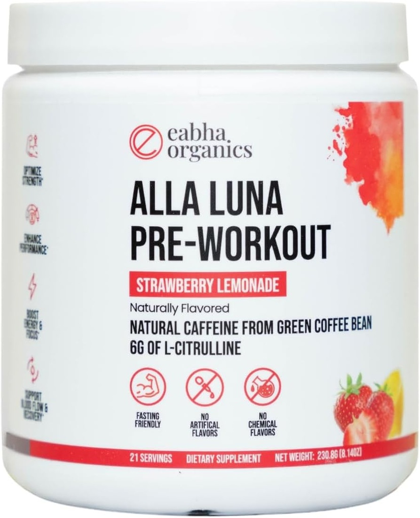 Alla Luna Pre-Workout - Strawberry Lemonade - to Support Energy, Focus, and Stamina - Increase Blood Flow for a Better Pump - 21-Day Supply - 1 Scoop per Serving