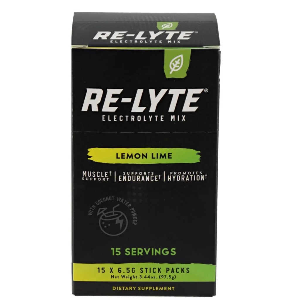 RELYTE Re-Lyte Electrolyte Drink Mix Lemon Lime 15 Servings Packets 3.44 oz.