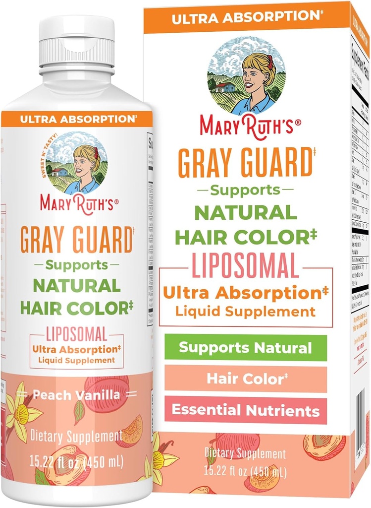 MaryRuth Organics Gray Guard Liposomal, Supports Natural Hair Color, with Copper & Pantothenic Acid, Holy Basil & Traditional Herbs, Vitamin E & Vitamin B for Overall Health, Ages 18+, 15.22 Fl oz