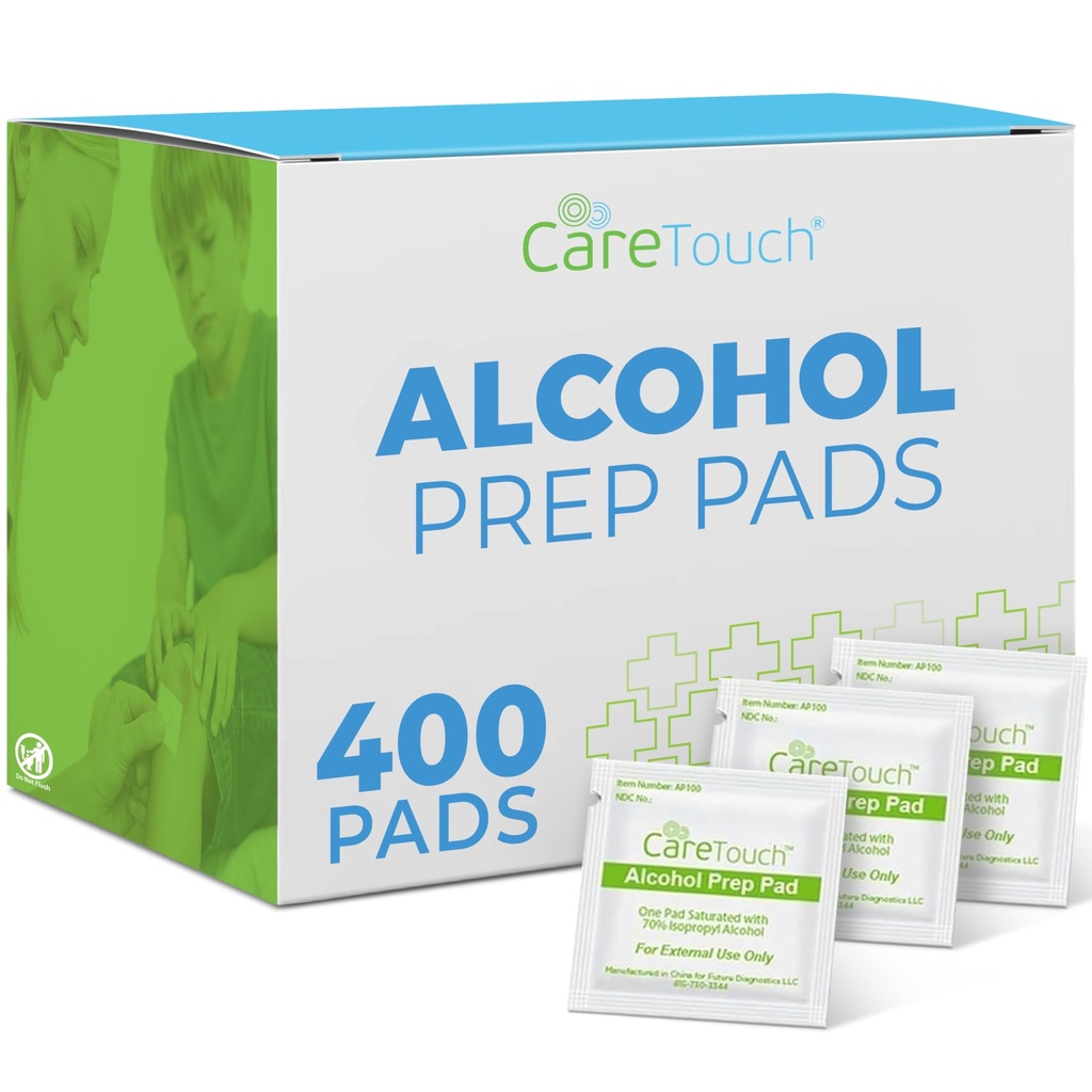 Care Touch Alcohol Wipes Individually Wrapped - Prep Pads with 70% Isopropyl Alcohol, Great for Home, Medical & First Aid Kits Sterilized, Antiseptic 2-Ply Swabs 400 Count
