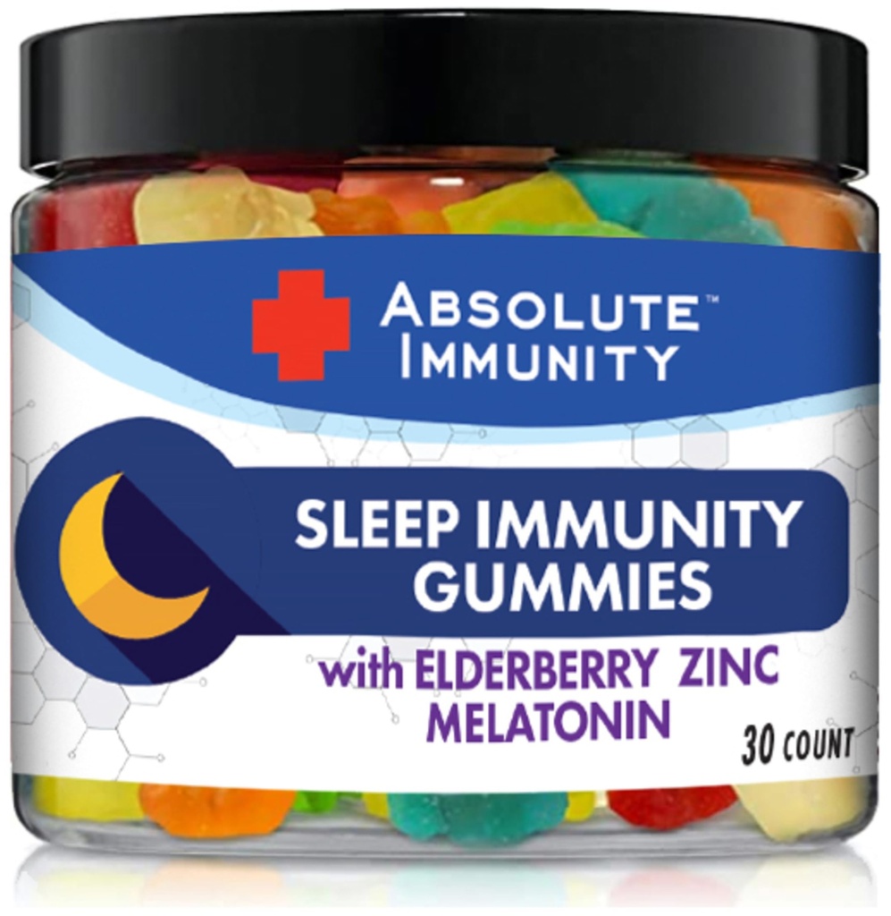 Absolute Immunity- Zinc and Elderberry Sleep Gummies with Melatonin, 100% Drug Free Sleep Aid, Immune System Support, Adults and Kids 30ct