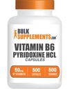 BulkSupplements.com Vitamin B6 Capsules - Pyridoxine HCl, Vitamin B6 50mg - 1 Capsule per Serving, 500 Capsules (Pack of 1)