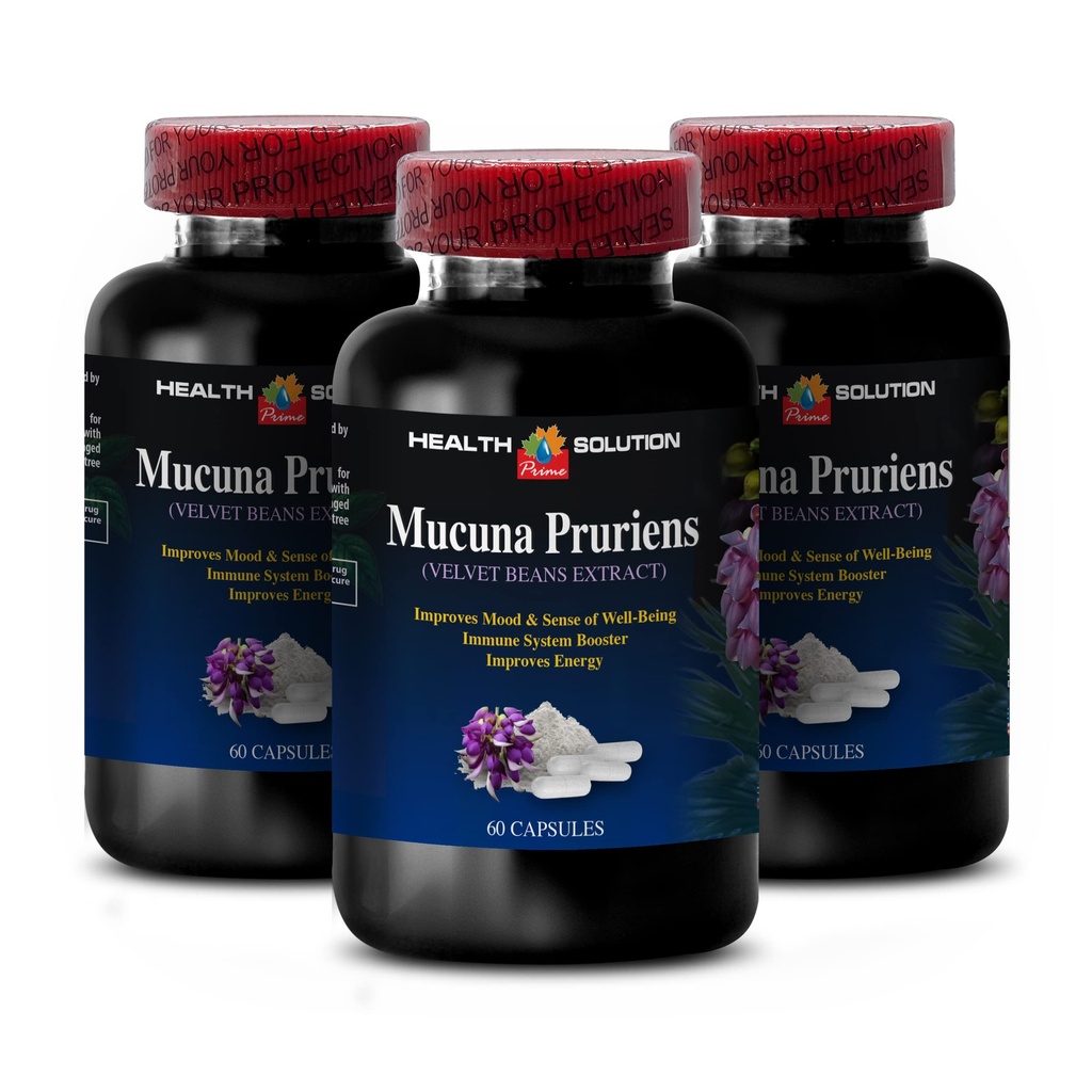 energy and focus supplement - MUCUNA PRURIENS VELVET BEAN EXTRACT 350 MG - mood enhancer, velvet bean extract, antioxidant supplements, brain booster supplement for memory, 3 Bottles 180 Capsules