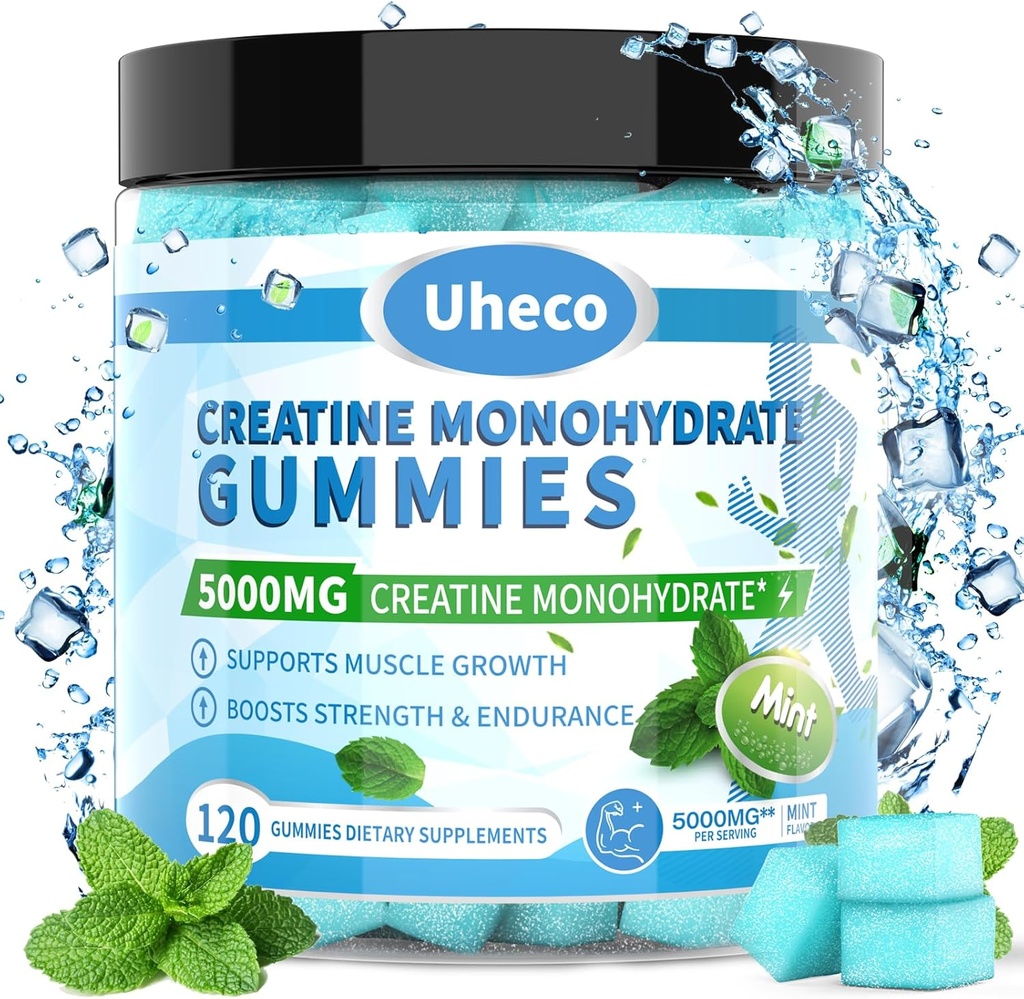 Mint Flavor Creatine Monohydrate Gummies 5000mg for Men & Women,Contains L-Taurine + Vitamin B12, Betaine, L-Citrulline for Muscle Strength, Improve Exercise Endurance -115 Count