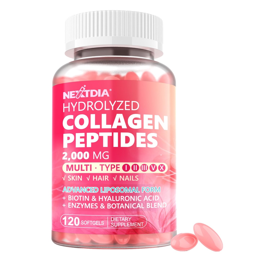 Hydrolyzed Collagen Peptides Pills for Women 2000mg Liposomal Form Type I, II, III, V, X for Optimal Absorption, Multi Collagen Softgels, Collagen Supplements with Hair, Skin & Nails Vitamins 120 Cts