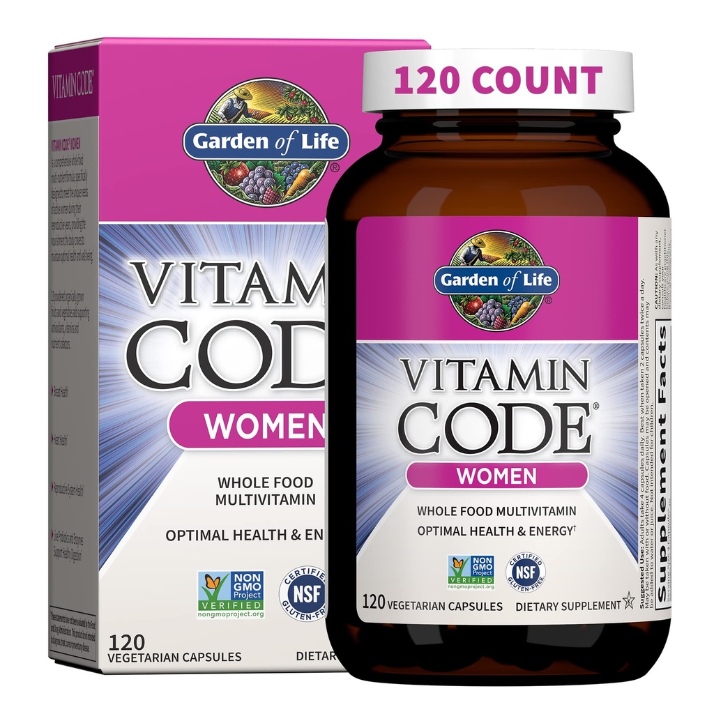 Garden of Life Multivitamin for Women, Vitamin Code Women's Multi - Whole Food Womens Multi Vitamins, Iron, Folate not Folic Acid, Vitamin A and Probiotics for Womens Energy, 120 Vegetarian Capsules