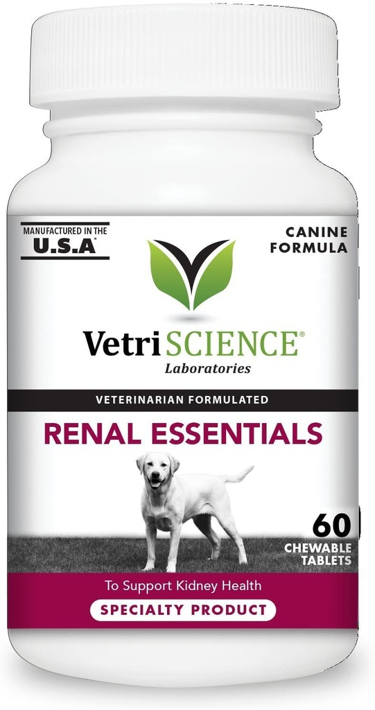 VetriScience Kidney Health Chewable Tablets for Dogs - Renal Essentials Support Supplement with Astragalus, Rehmannia, Nettle Seed & Cordyceps, Urinary & Renal Support, Smoke Flavor, 60 Ct