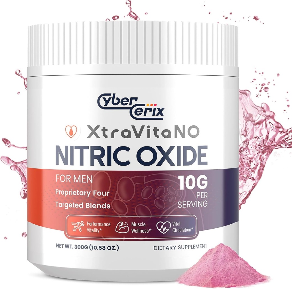 Nitric Oxide Supplement for Men - Extra Strength Nitric Oxide Booster Powder for Heart, Circulation, Blood Flow, Energy, Endurance - 10g Per Serving, 30 Servings