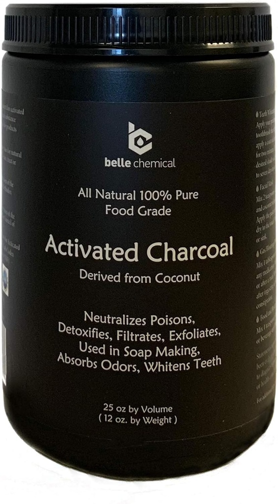 Large - Less-Mess Jar Coconut Activated Charcoal Powder - Bulk - Food Grade, Kosher, NSF - Teeth Whitening, Facial Scrub, Soap Making