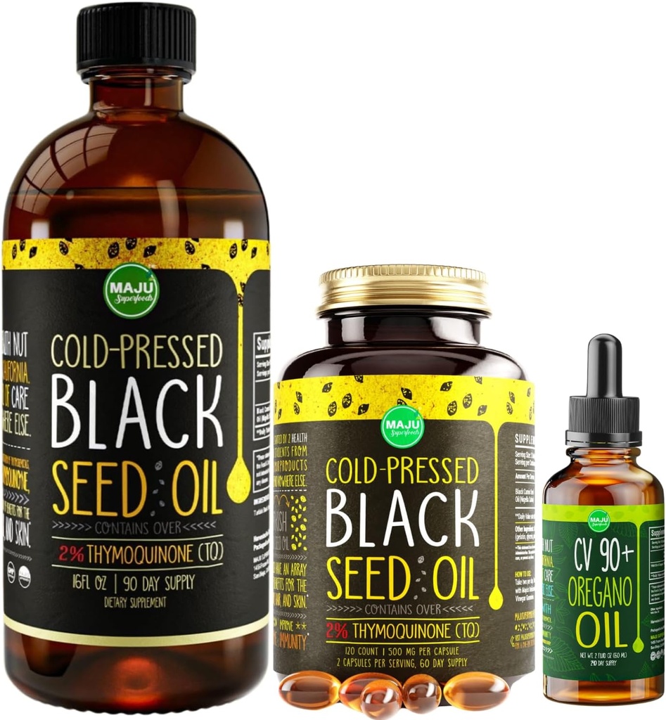 Maju Superfoods Large Black Seed Oil and Oregano Bundle