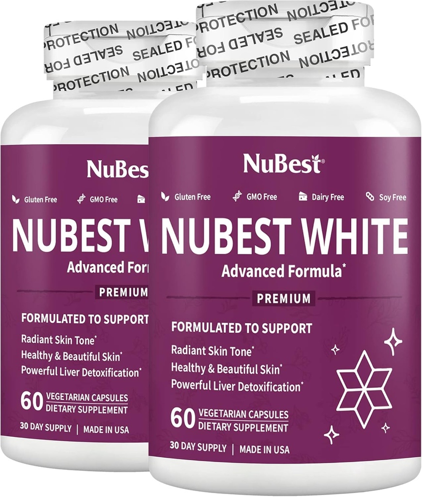 NuBest White - Skin Whitening Supplement, Supplement for Anti Aging with Glutathione, Vitamin C, E, B2, Milk Thistle Extract, Green Tea Extract for Lightening and Brightening | Pack 2