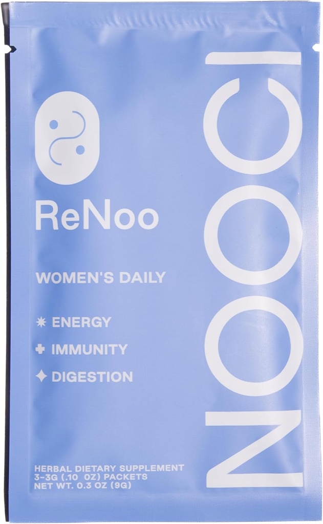 NOOCI ReNoo Women's Daily Powder for Energy, Immunity, Digestion | Travel Size | No Added Sugar | Non-GMO | Vegan | 3 Sachets, Green Tea