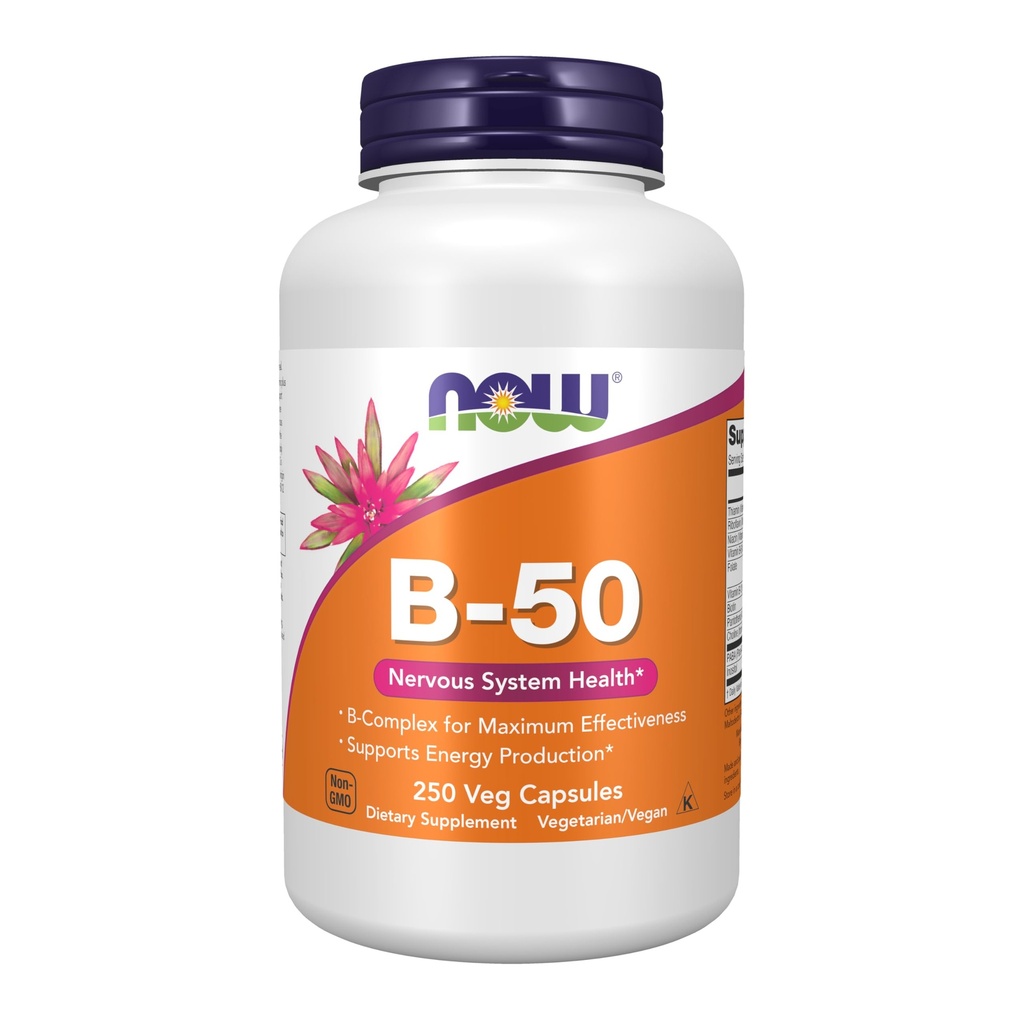NOW Supplements, Vitamin B-50, Energy Production*, Nervous System Health*, 250 Veg Capsules