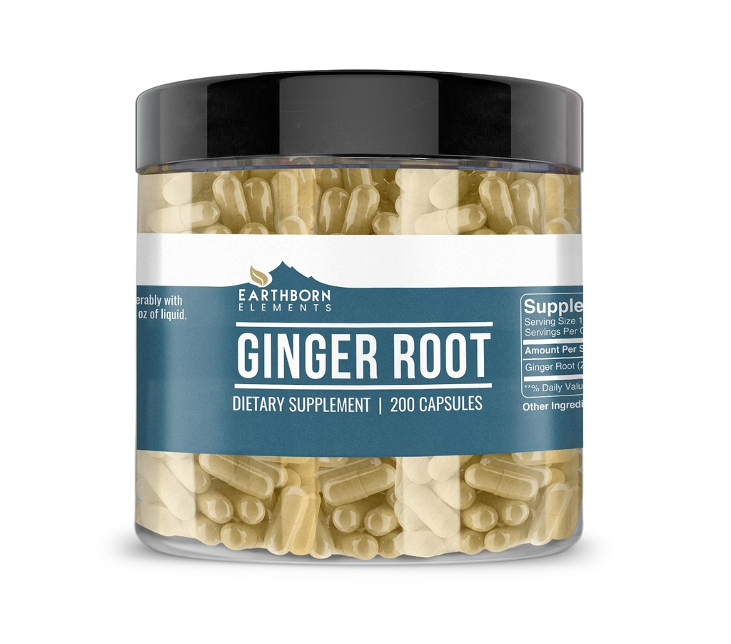 Earthborn Elements Ginger Root (200 Capsules) Pure & Undiluted, No Additives