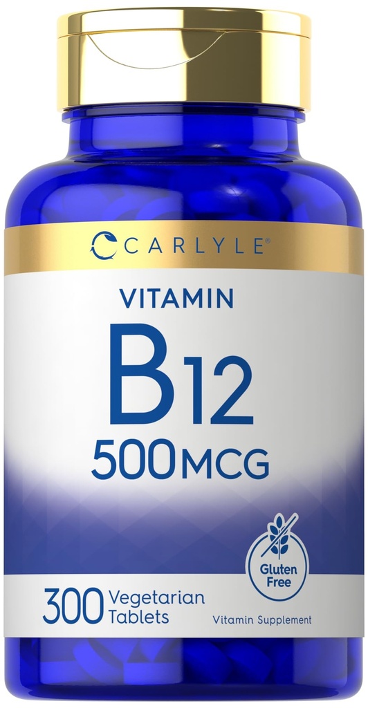 Carlyle Vitamin B-12 500mcg | 300 Tablets | Vegetarian, Non-GMO, Gluten Free Supplement