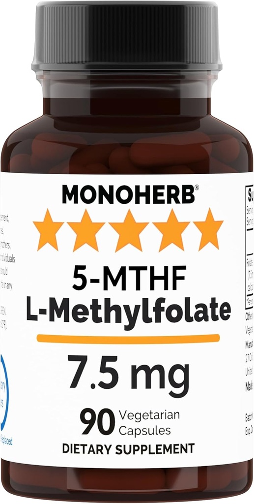 MONOHERB L-Methylfolate 7.5 mg - 90 Vegetarian Capsules - Methyl Folate Supplement