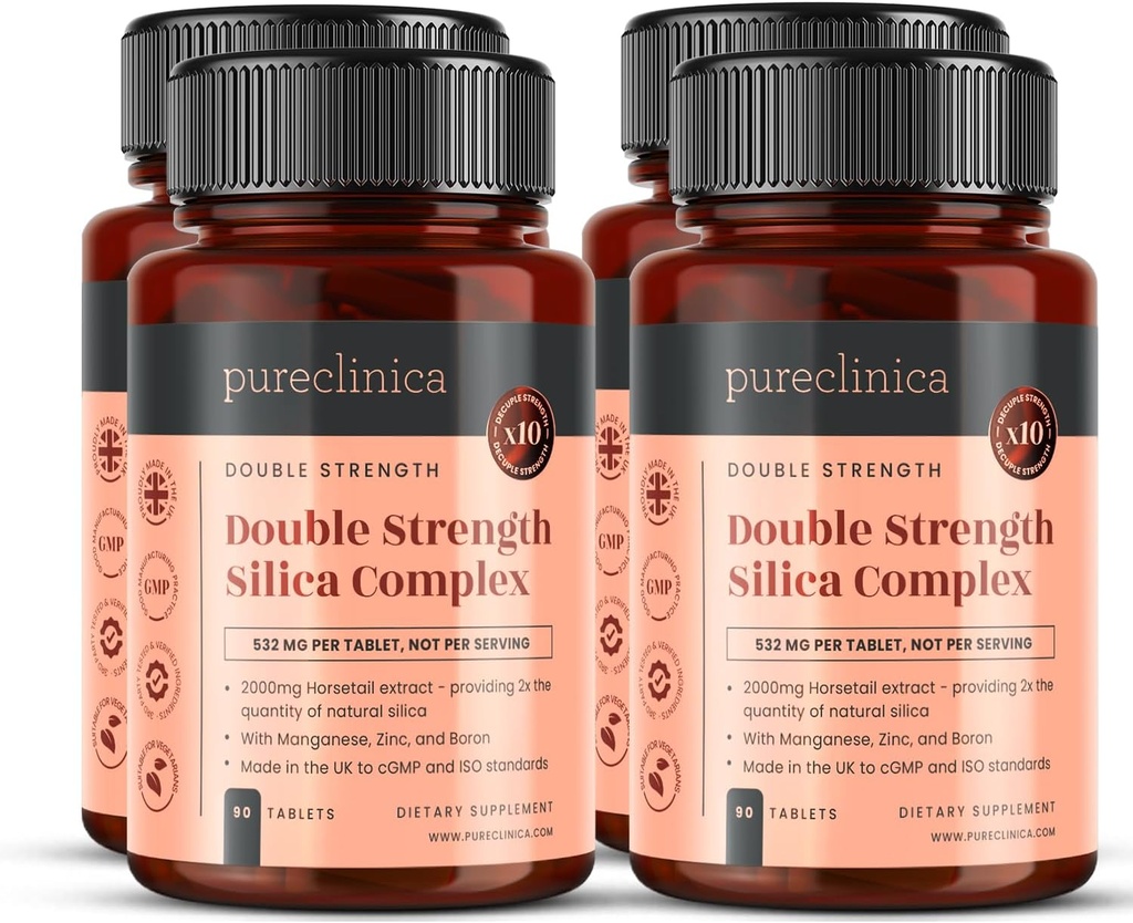 Double Strength Silica Complex – 12 Month Supply! (2000mg Horsetail Extract x 360 Tablets(4 Bottles of 90))