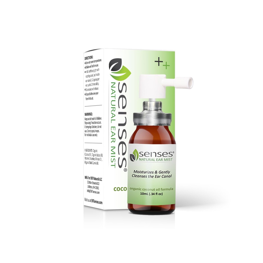 SENSES Natural Ear Drops - Physician Formulated Soothing, Organic Coconut Oil for Irritated Ears - Use for Cleansing, Moisturizing, Relief from Allergies, Hearing Aids, and Ear Wax, 0.34 Fl Oz