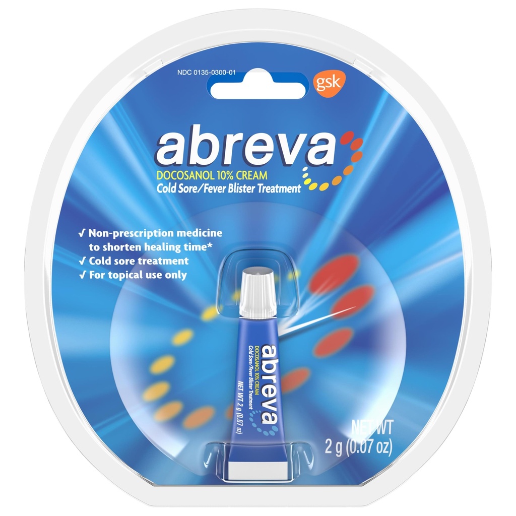 Abreva Docosanol 10% Cream Tube, FDA Approved Treatment for Cold Sore/Fever Blister, 2 grams