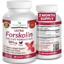 Ultra Forskolin for Weight Support 500mg - Maximum Strength Coleus Forskohlii Root Powder Extract for Men & Women, for Heart Health - Extra Strength Energy Complex, (2 Month Supply) 60 Capsules