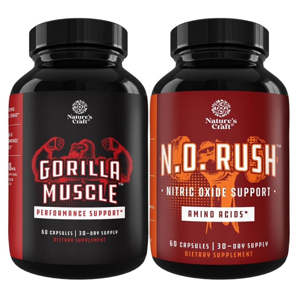 Bundle of Extra Strength Testosterone Booster with Horny Goat Weed Maca Root Tongkat Ali & Saw Palmetto Extract & Nitric Oxide Pills for Men with L-Arginine L-Citrulline Amino Acids for Muscle Growth