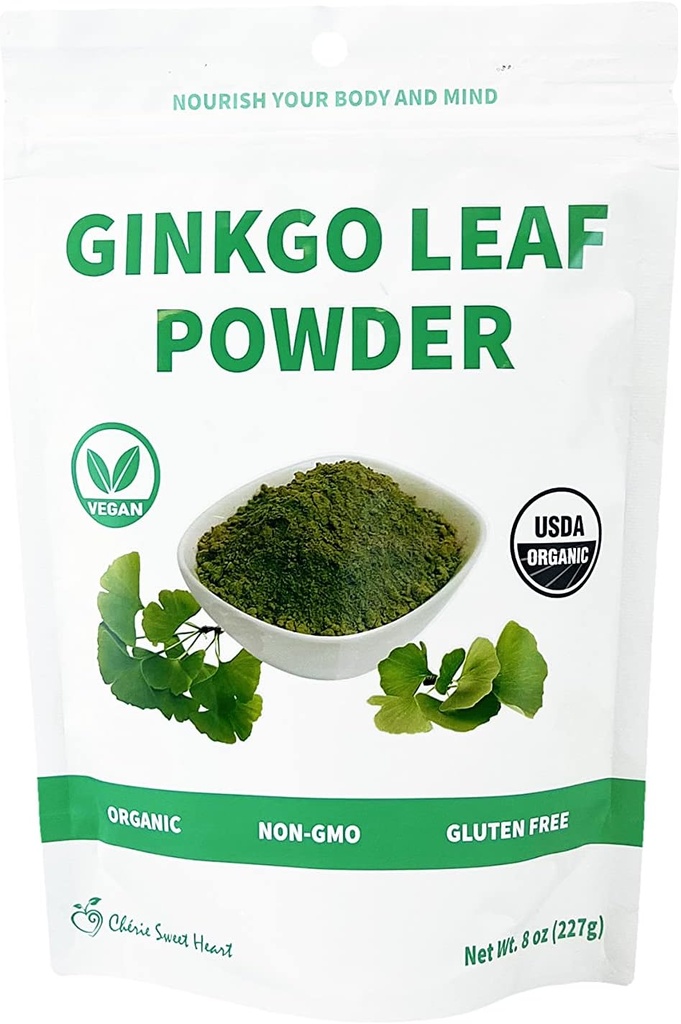 Chérie Sweet Heart Organic Ginkgo Biloba Leaf Powder, Filler Free, No GMOs, Vegan Friendly (8 Ounce)