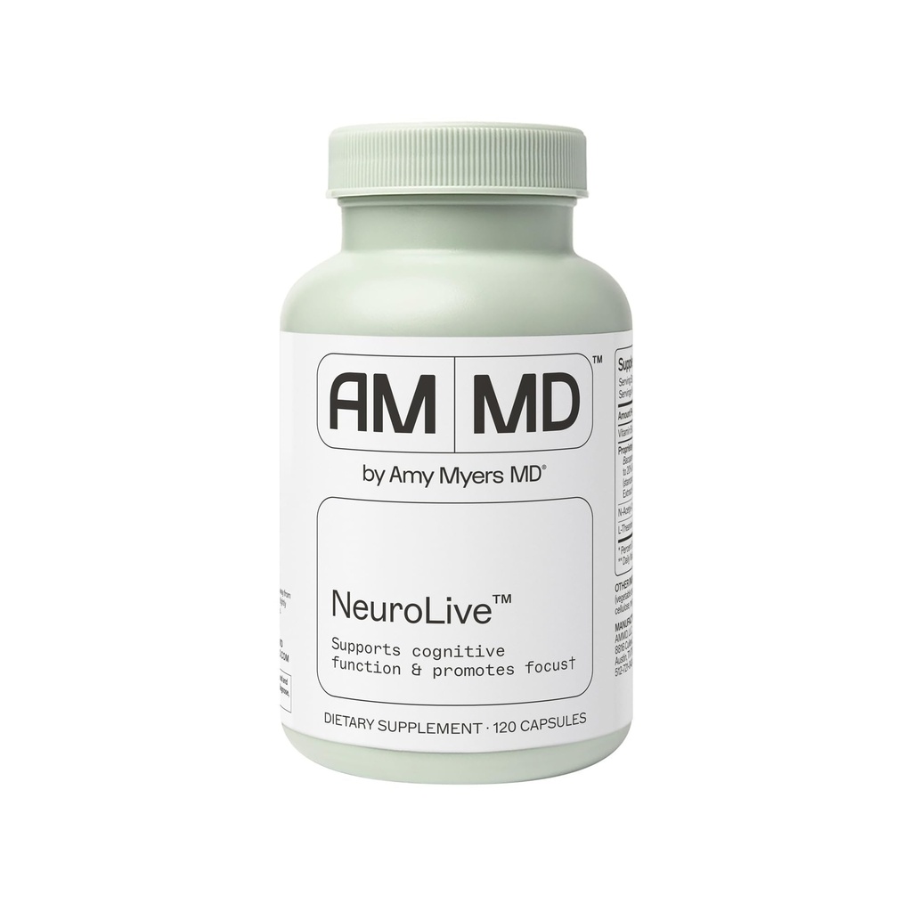 Amy Myers MD NeuroLive - Brain Health Supplement for Cognitive Function & Focus Support - with Vitamin B - Gluten-Free, Non-Dairy & Non-Soy - 120 Capsules (60 Servings)