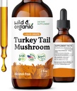 Wild & Organic Turkey Tail Tincture - Immune & Gut Support - Turkey Tail Mushroom Extract Drops - Vegan, Sugar & Alcohol-Free Liquid Supplement - 2 fl oz